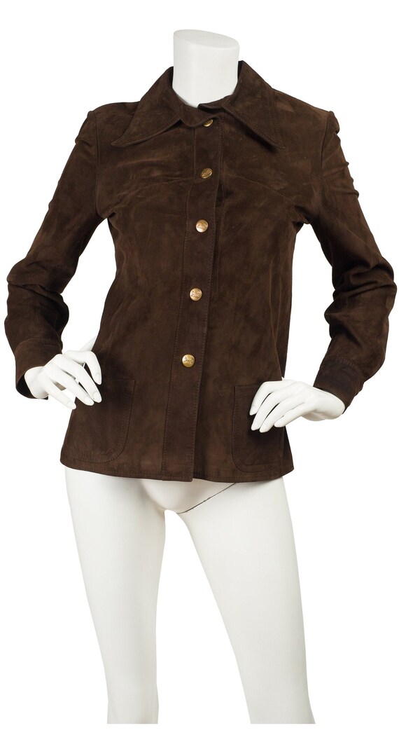Céline 1970s Vintage Logo Snap Brown Suede Collare