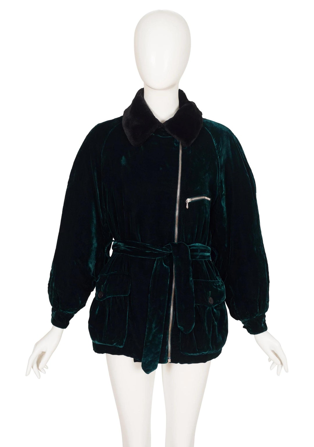 ジャケット・アウター KATHARINE HAMNETT Velvet long coat Katharine Hamnett 1990 F/W Vintage Dark Green Silk Velvet
