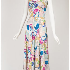 1930s Vintage Feather Plume Novelty Print Silk Evening Gown Sz XS image 5
