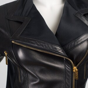 Escada 1990s Vintage Black Leather Motorcycle Jacket Sz S image 4