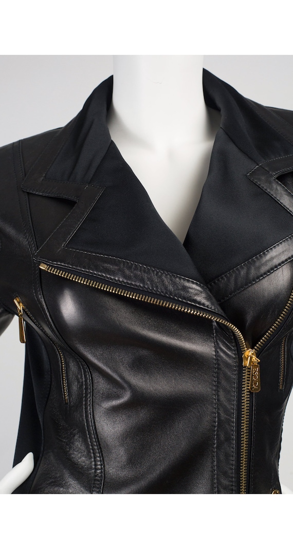 Escada 1990s Vintage Black Leather Motorcycle Jac… - image 4