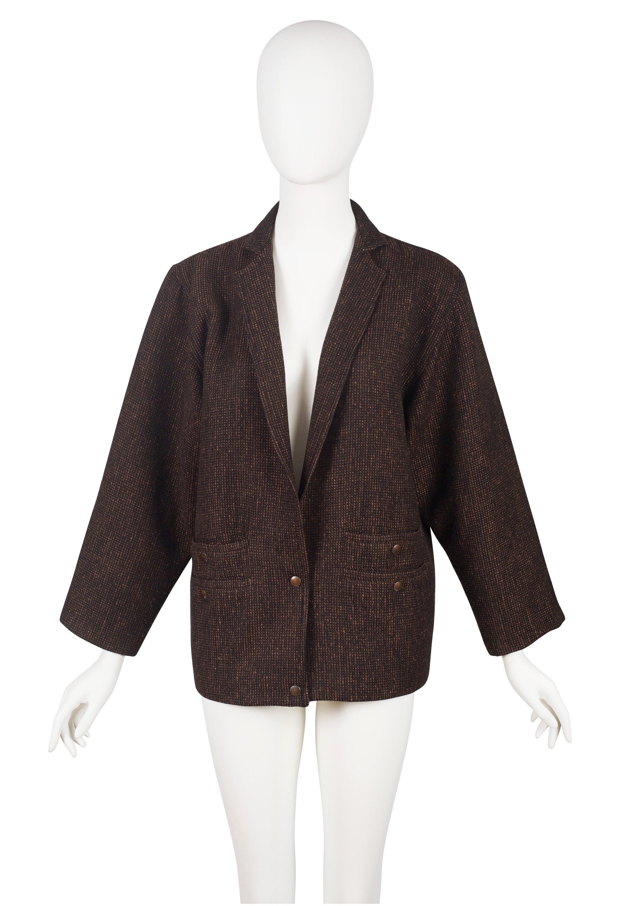 Anne-Marie Beretta 1980s Vintage Brown & Black Tweed Wool Blazer