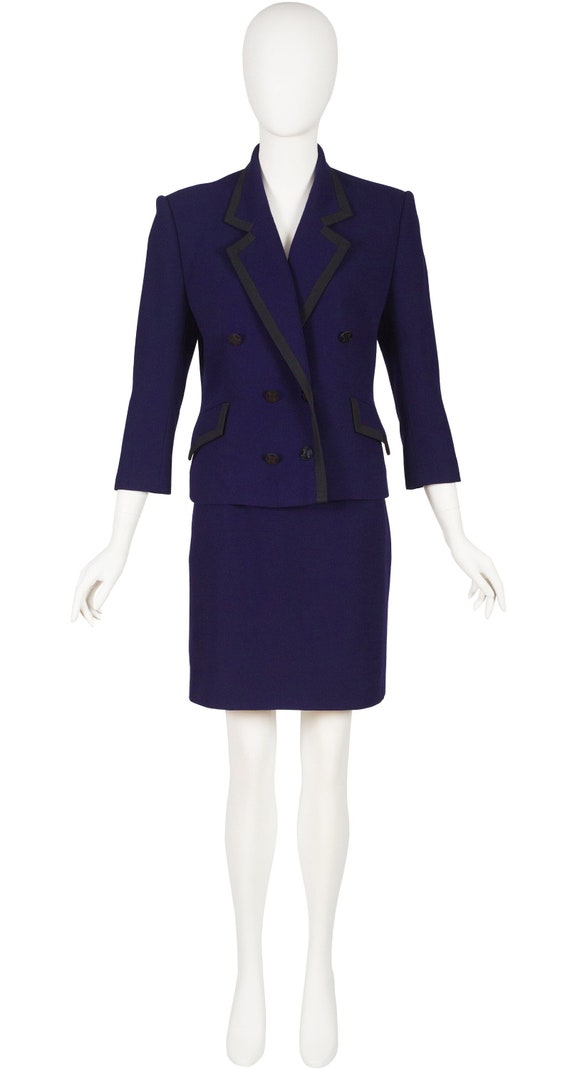 Céline 1980s Vintage Navy Blue Wool Double-Breast… - image 1