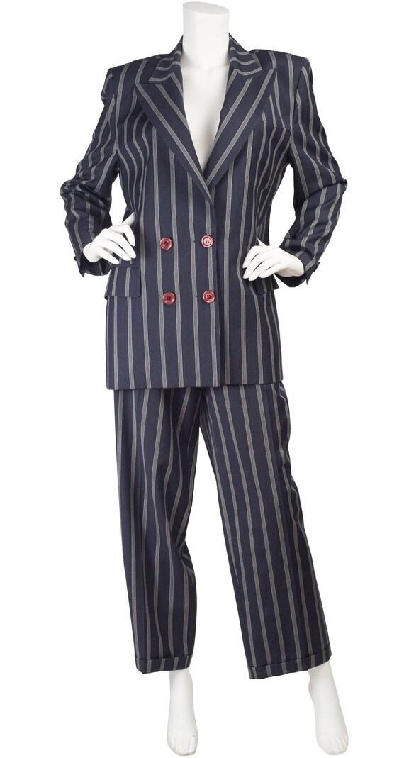 Guy Laroche 1980s Vintage Pinstripe Navy Blue Wool