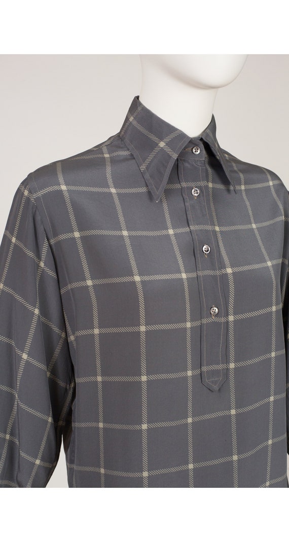 Valentino 1970s Vintage Plaid Gray Silk Balloon S… - image 3