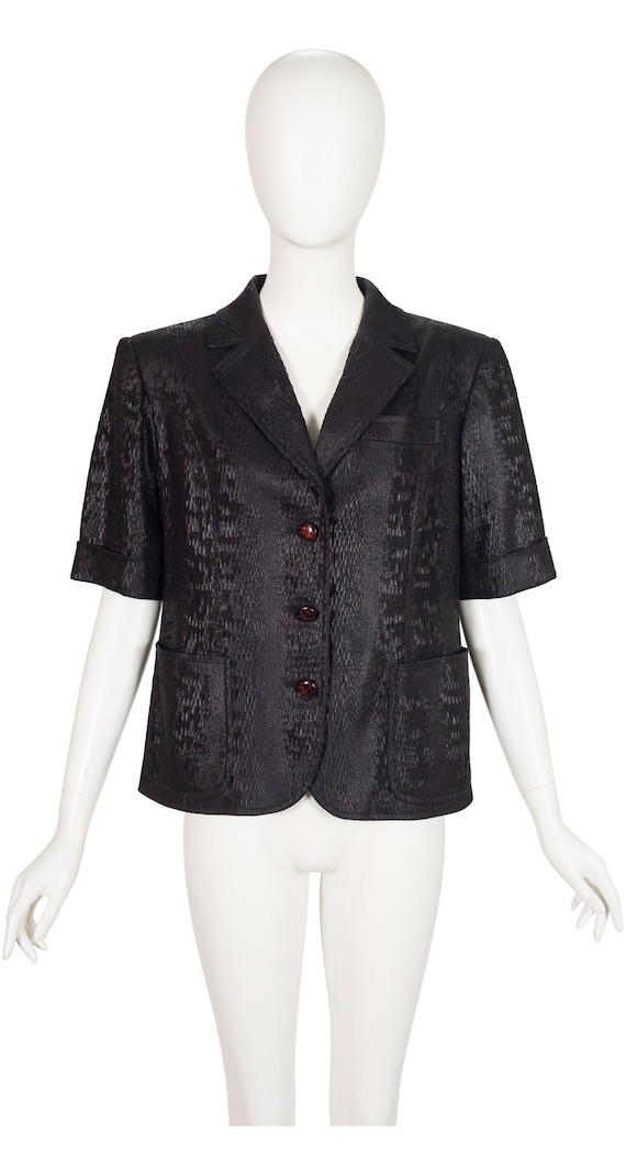 Christian Lacroix, Christian Lacroix 1990s Black Faux Python Skin Vintage Short Sleeve Jacket Sz M