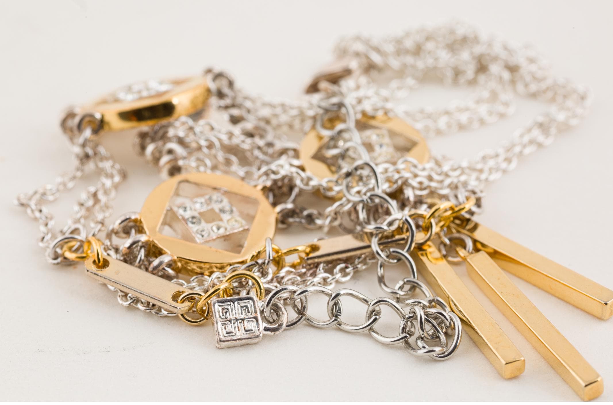 Givenchy 1990s Rhinestone Gold & Silver Vintage Dangle Pendant