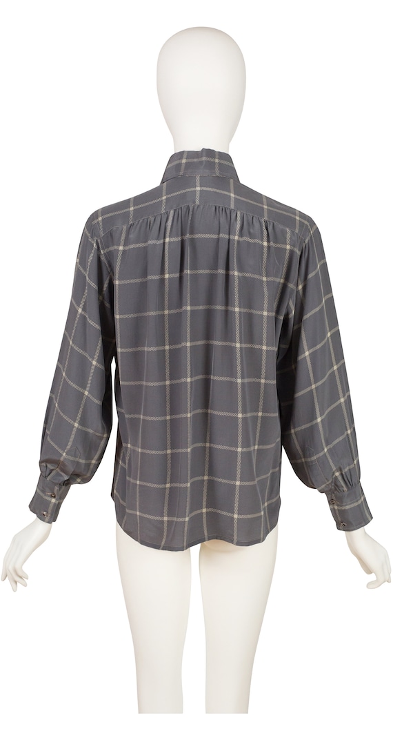 Valentino 1970s Vintage Plaid Gray Silk Balloon S… - image 2