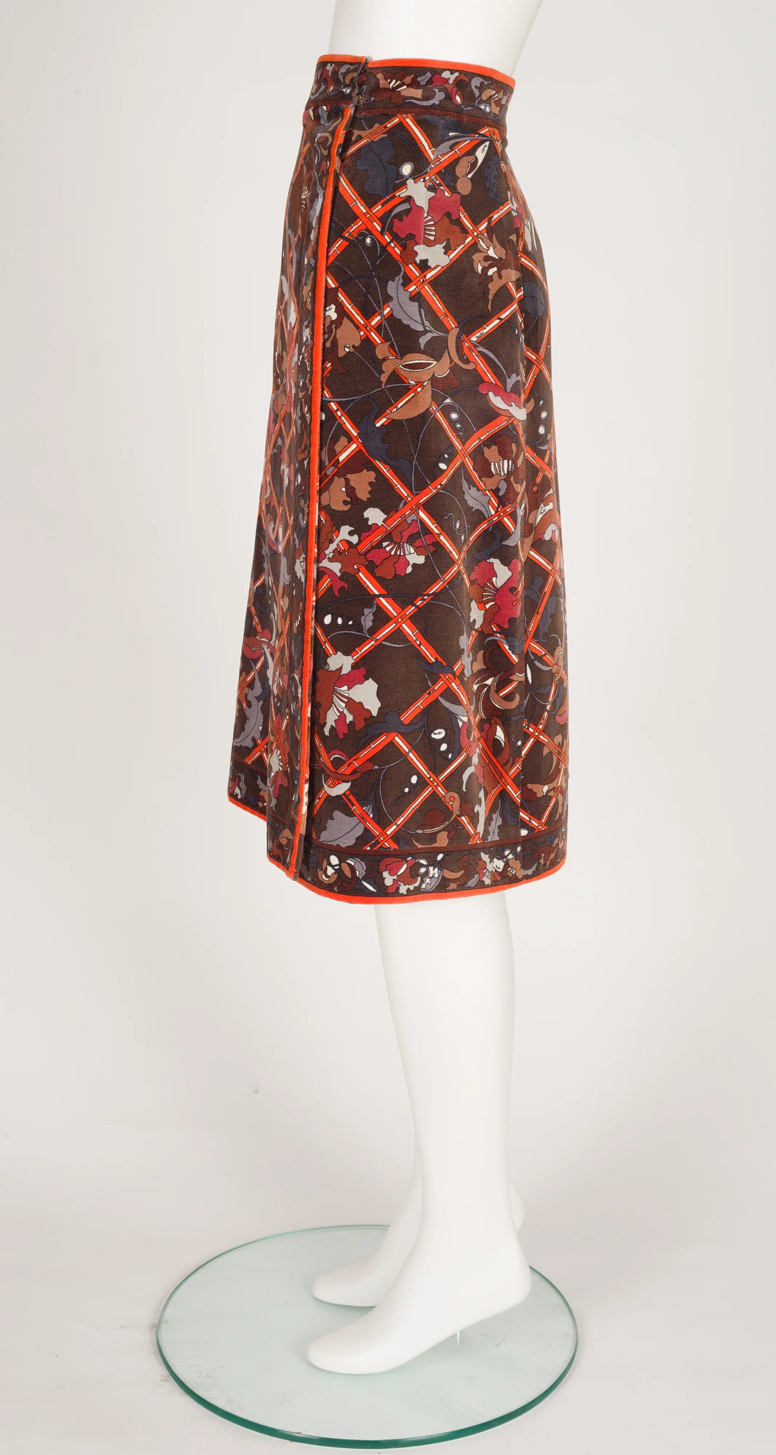 Emilio Pucci 1970s Vintage Floral Print Brown Cotton Velvet Wrap