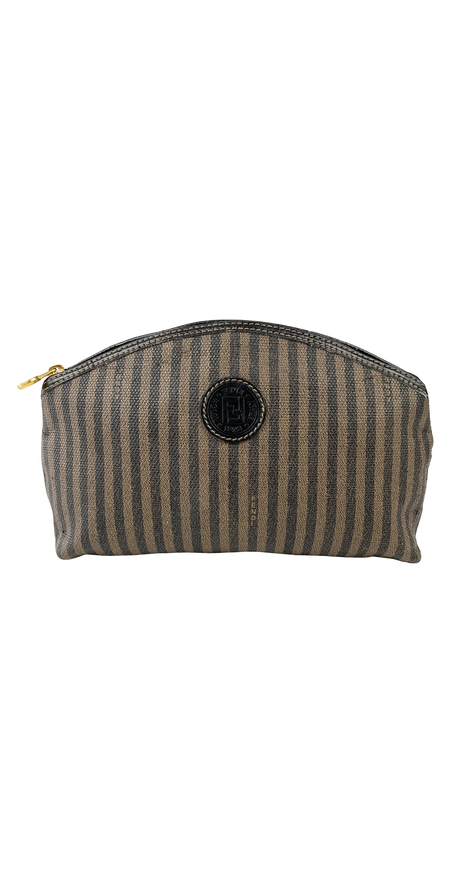 Vintage FENDI Brown Zucca Jacquard Mini Vanity Pouch Silver HW