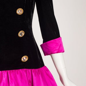 Escada 1990s Vintage Black Velvet & Hot Pink Silk Satin Bubble Cocktail Dress Sz S image 3