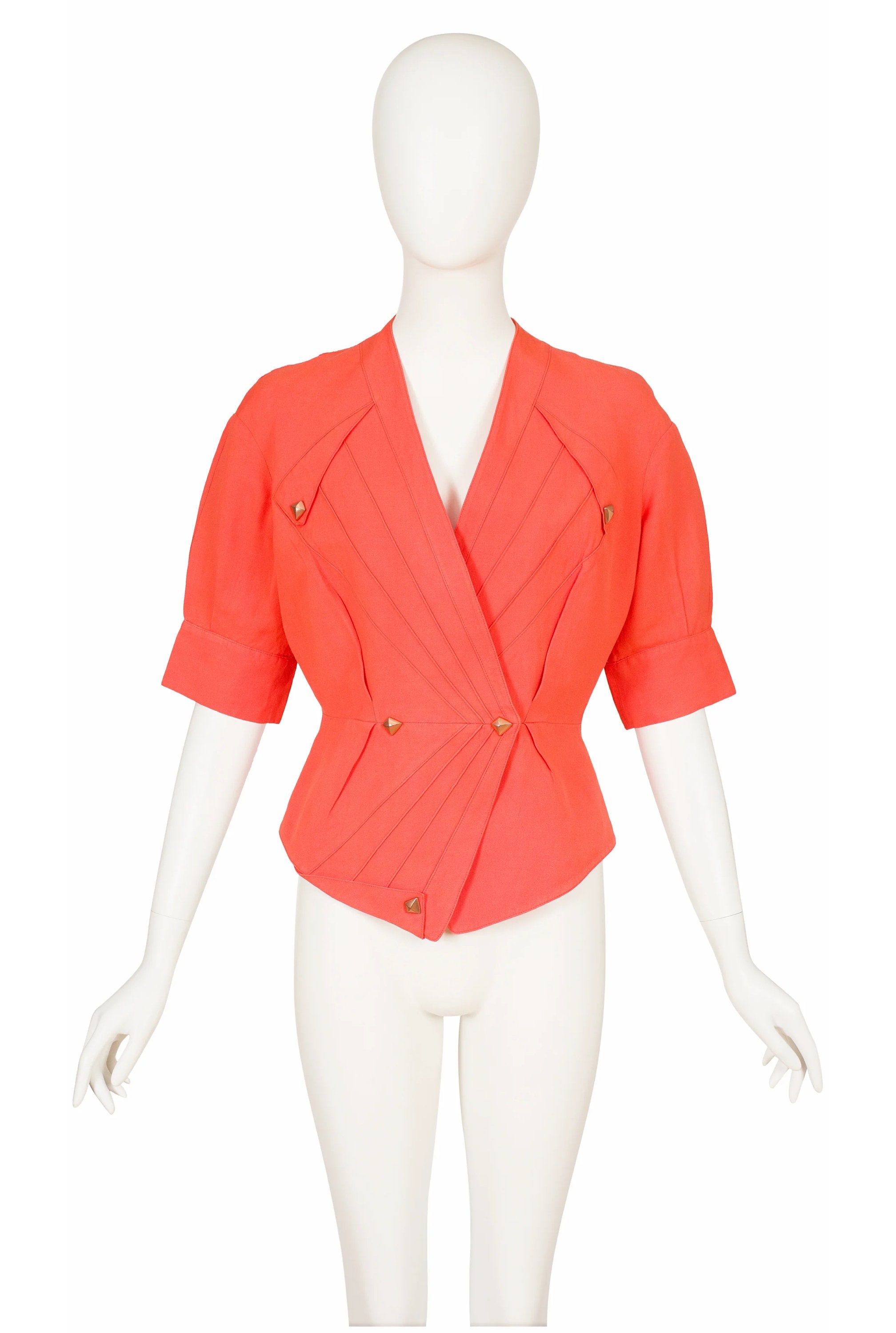 Thierry Mugler 1980s Vintage Orange Linen Short-sleeve Jacket Sz