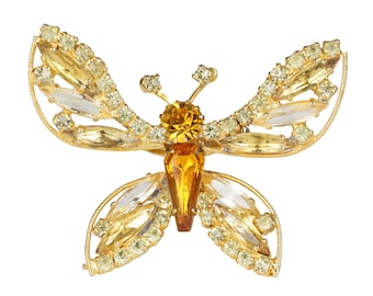 Weiss 1960s Vintage Golden Rhinestone Butterfly Trembler Brooch
