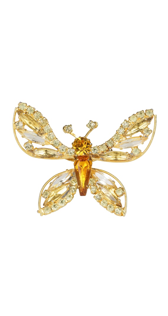 Weiss 1960s Vintage Golden Rhinestone Butterfly Tr