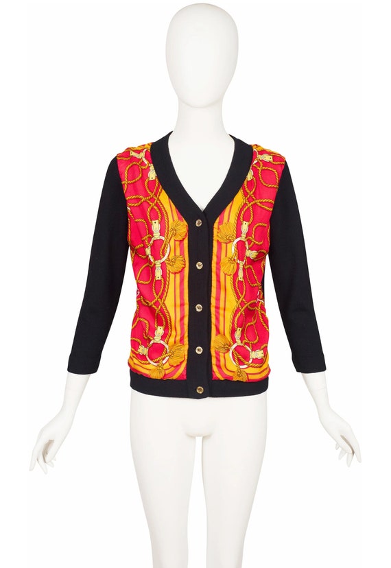 Hermès 1970s Vintage Rope Scarf Print Silk Twill Black Wool