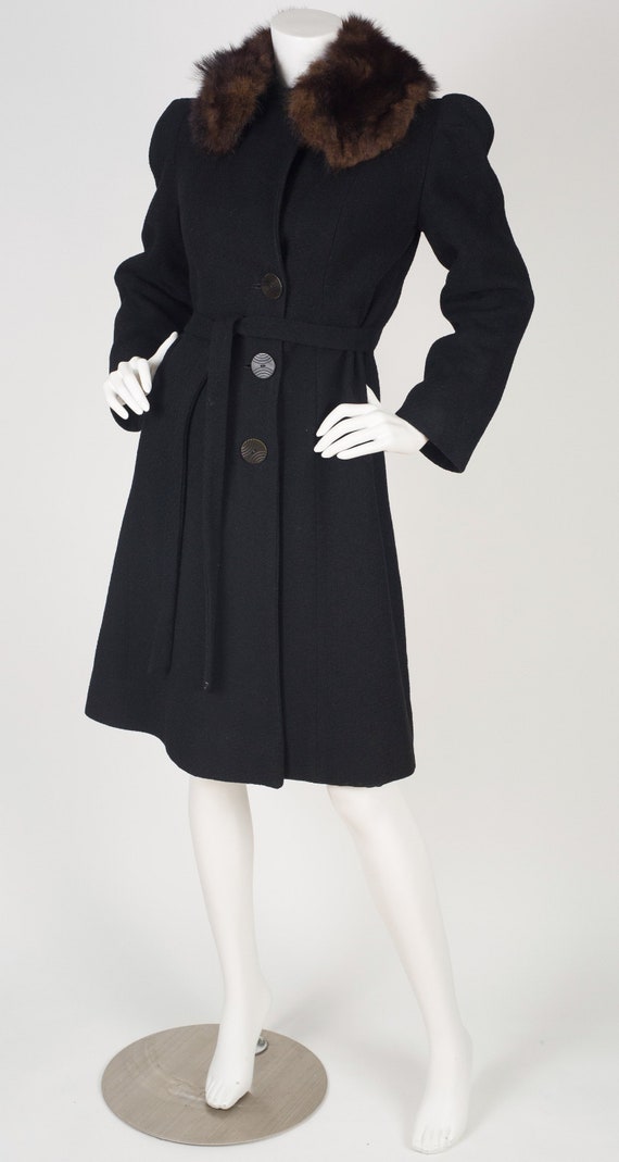 1930s Vintage Art Deco Black Wool Fur Collar Coat… - image 4