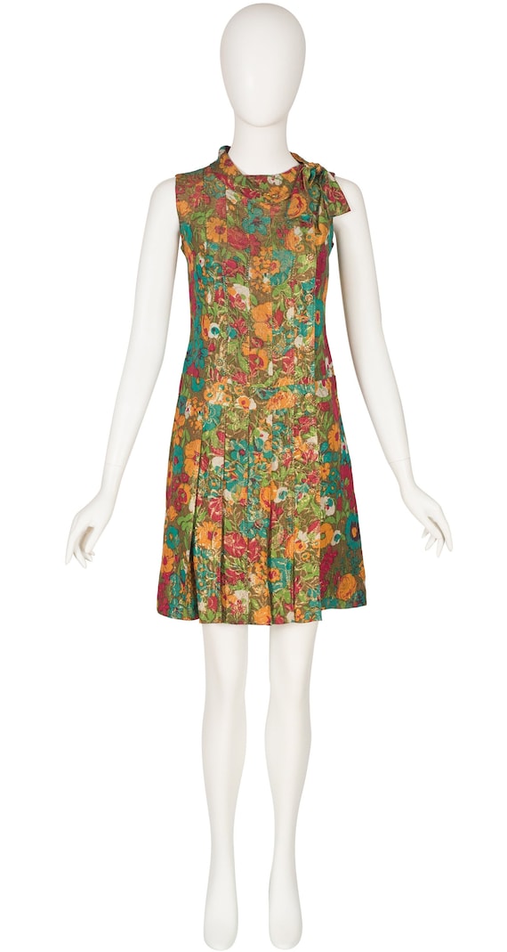 Louis Féraud Haute Couture 1960s Vintage Mod Floral Lamé 