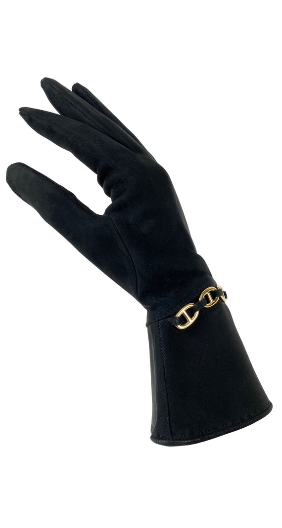 Hermès 1980s Vintage Gold Anchor Chain Black Sued… - image 2