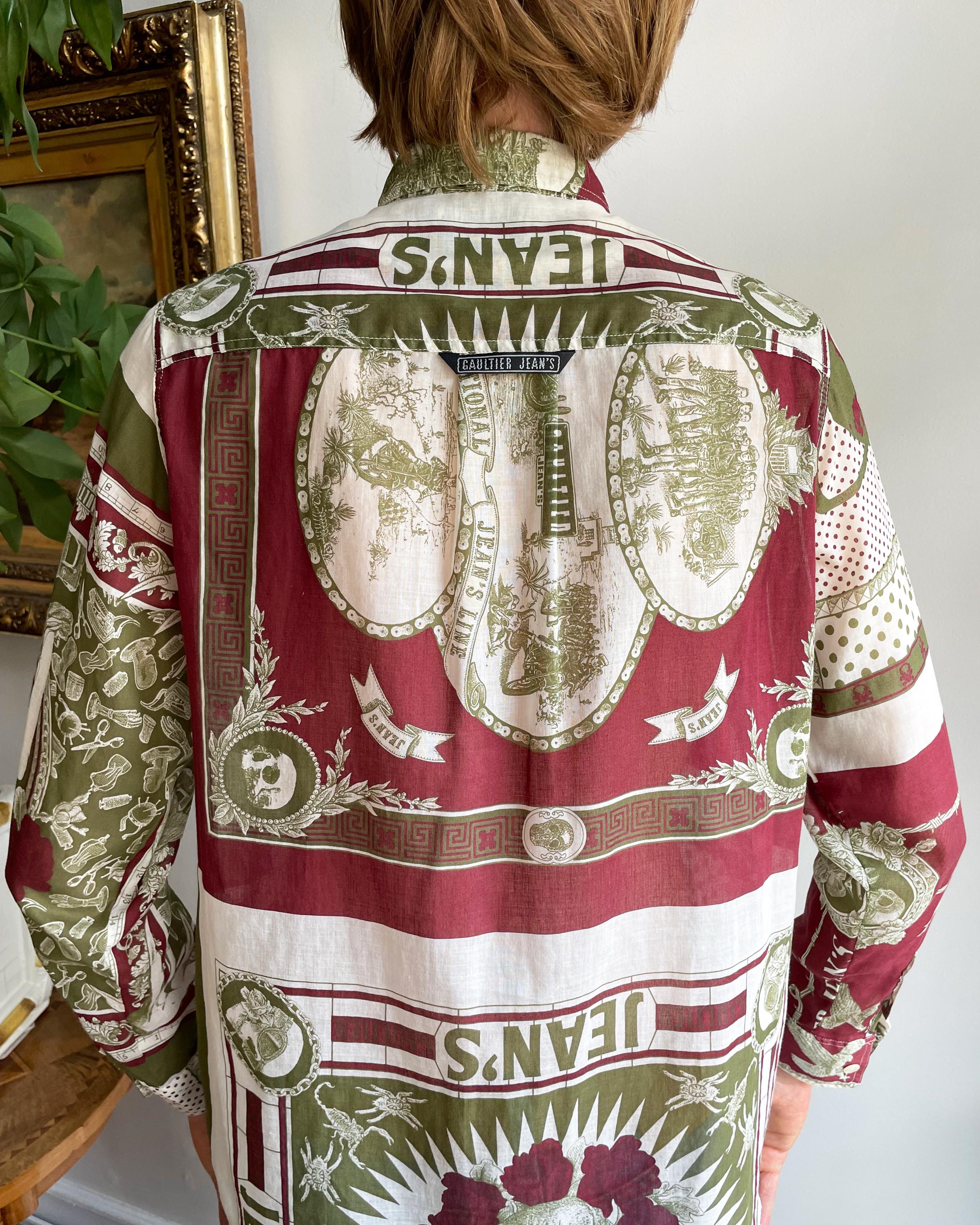 Jean-paul Gaultier 1990s Vintage Men's Graphic Print Cotton Voile