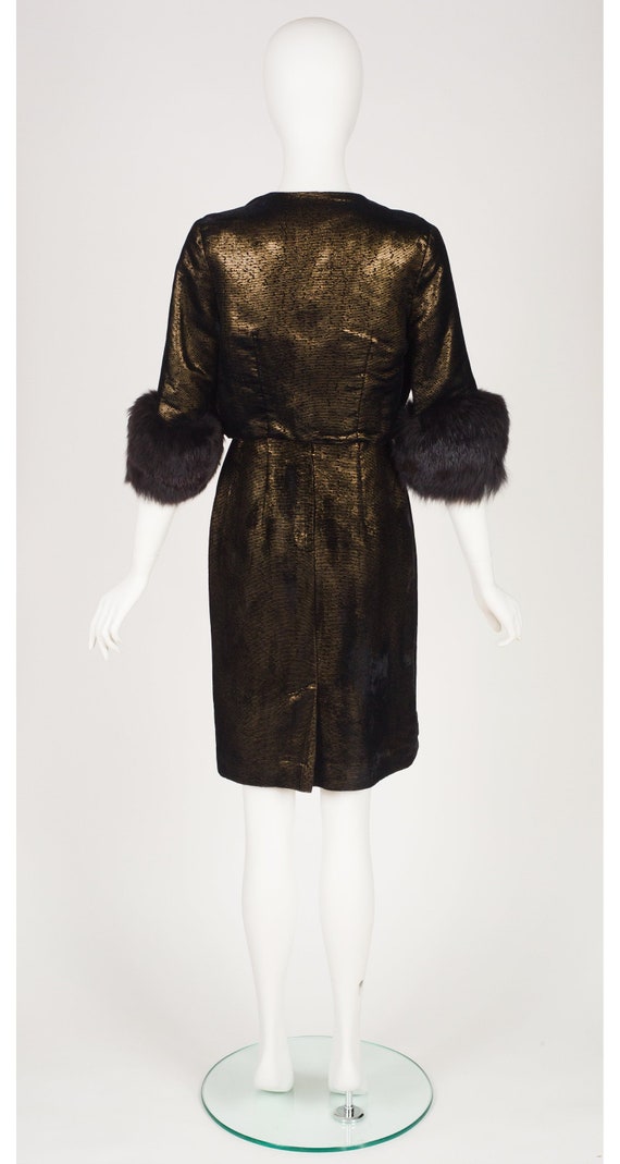 Irving Nadler 1960s Vintage Fox Fur Trim Gold Lur… - image 3