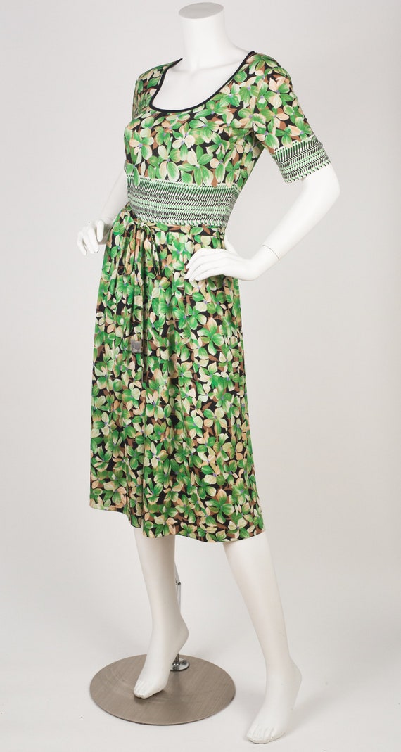 Lanvin 1970s Vintage Green Floral Jersey Short Sl… - image 5