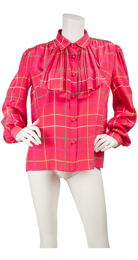 Ted Lapidus 1980s Vintage Pink Plaid Accordion Ple