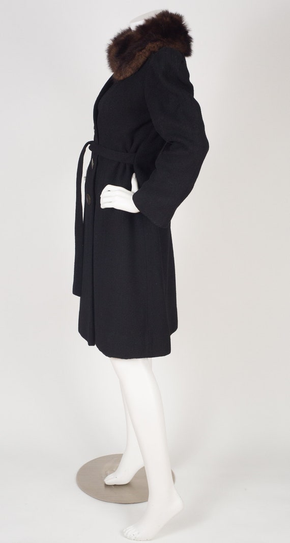 1930s Vintage Art Deco Black Wool Fur Collar Coat… - image 5