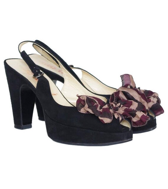 Miu Miu 1990s does 1940s Vintage Silk Bow Black Su