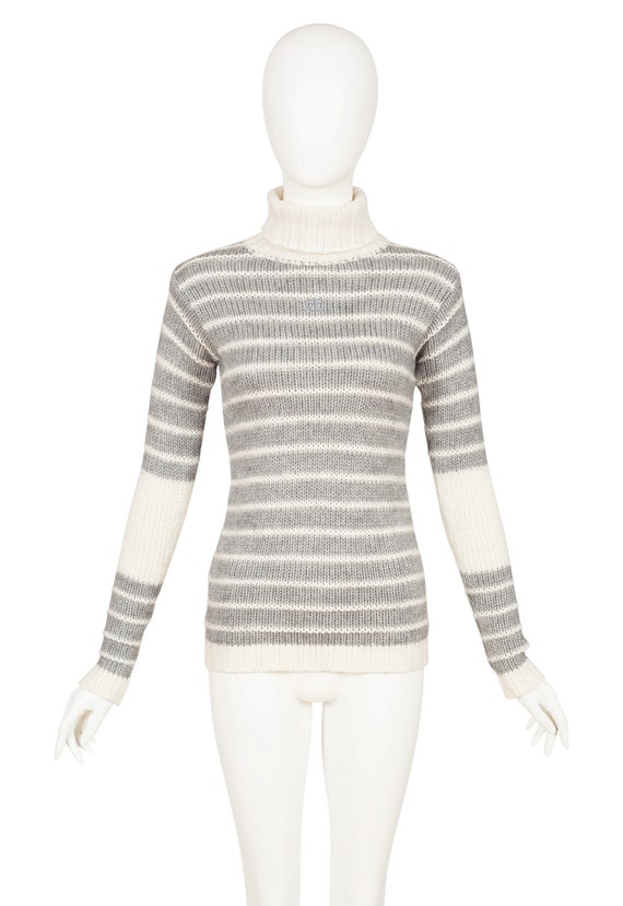 Courrèges 1970s Vintage Logo Striped Knit Turtlene