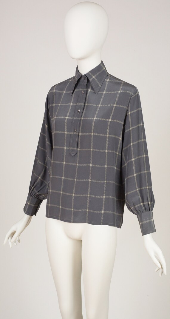 Valentino 1970s Vintage Plaid Gray Silk Balloon S… - image 4