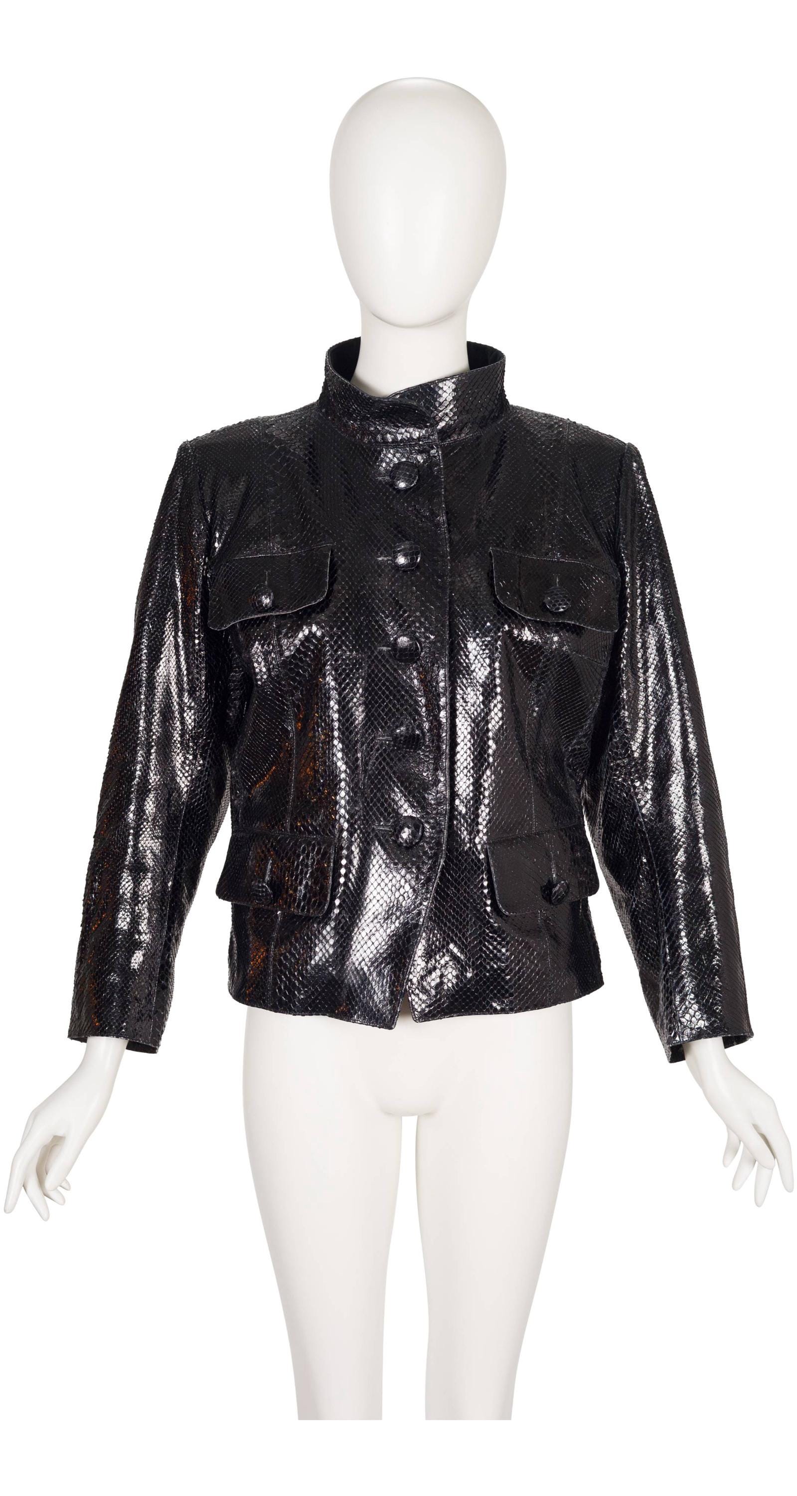 Yves Saint Laurent 1986-87 F/W Black Snakeskin Vintage Stand up