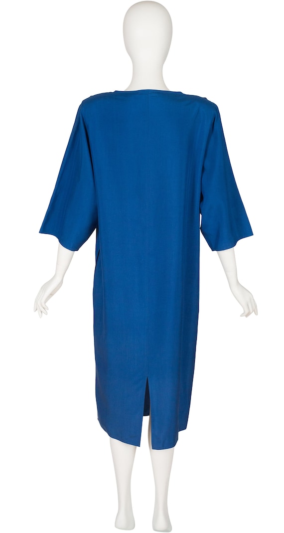 Anne-Marie Beretta 1980s Vintage Blue Silk Handkerchief Neck Sack Dress