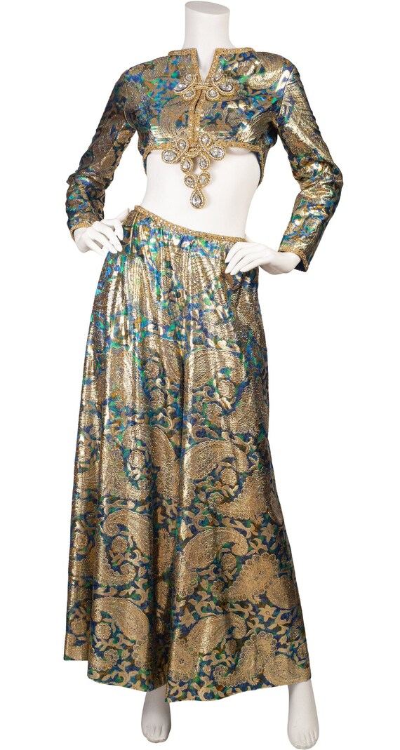 Malcolm Starr 1960s Vintage Jeweled Lurex Palazzo