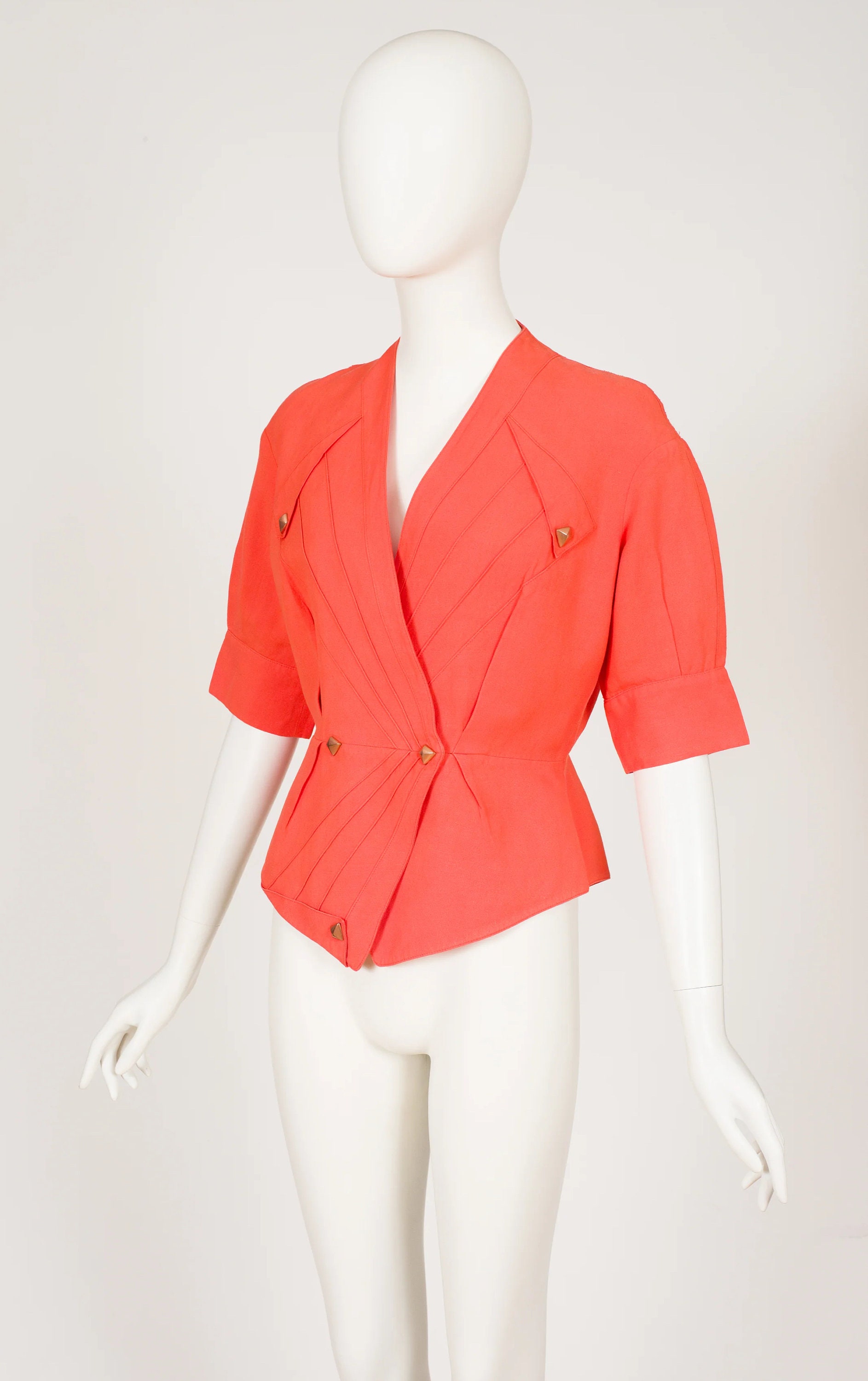 Thierry Mugler 1980s Vintage Orange Linen Short-sleeve Jacket Sz