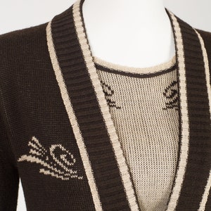 Jean Rychter pour Oré 1970s does 1930s Vintage Intarsia Brown Cardigan Sweater Set Sz Xs S image 3