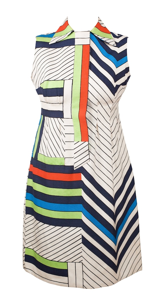1960s Vintage Mondrian Color Block Raw Silk Mini D