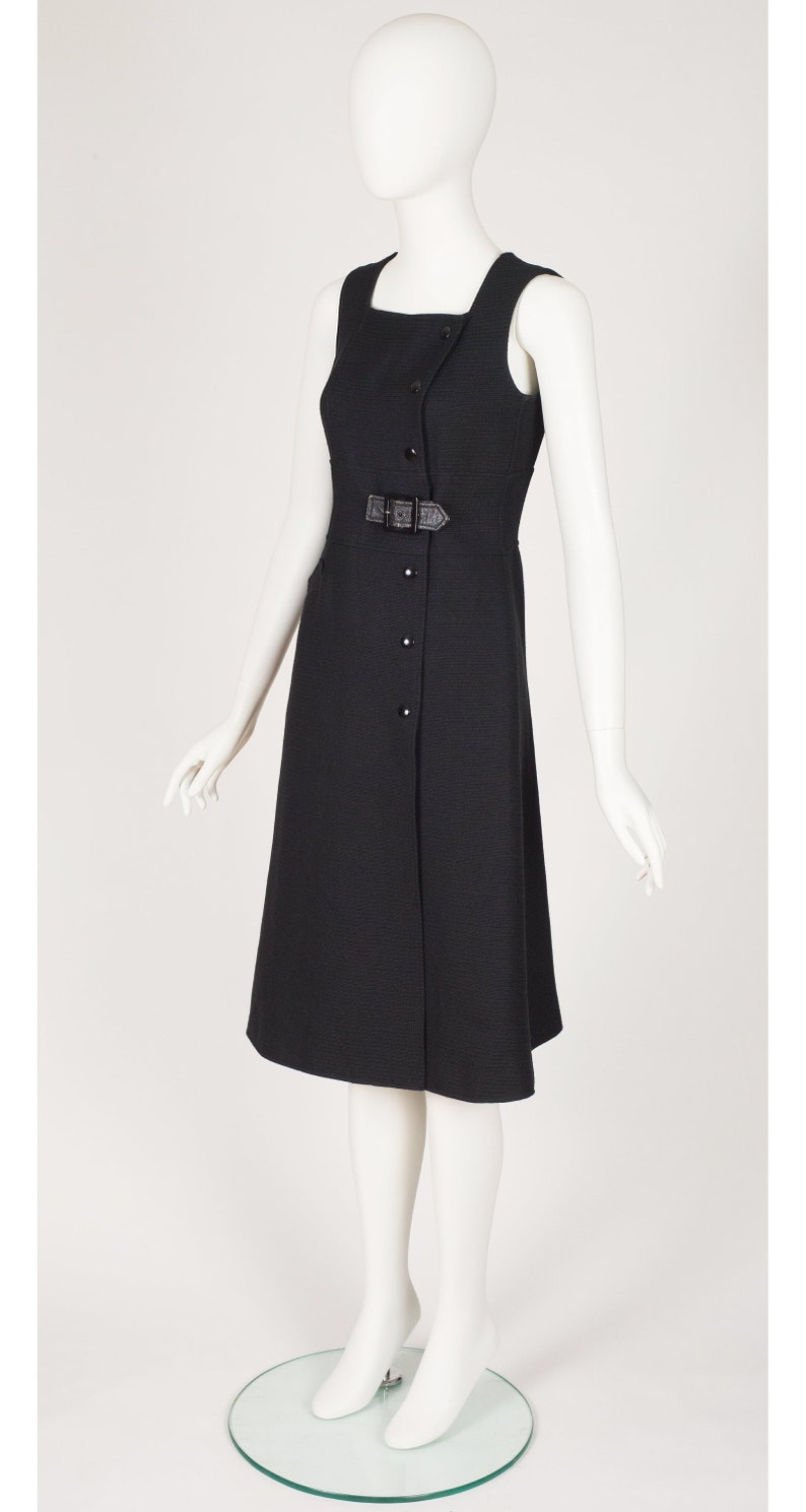 Courrèges 1970s Vintage Numbered Black Ribbed A-Line Midi Dress Sz XS S image 5