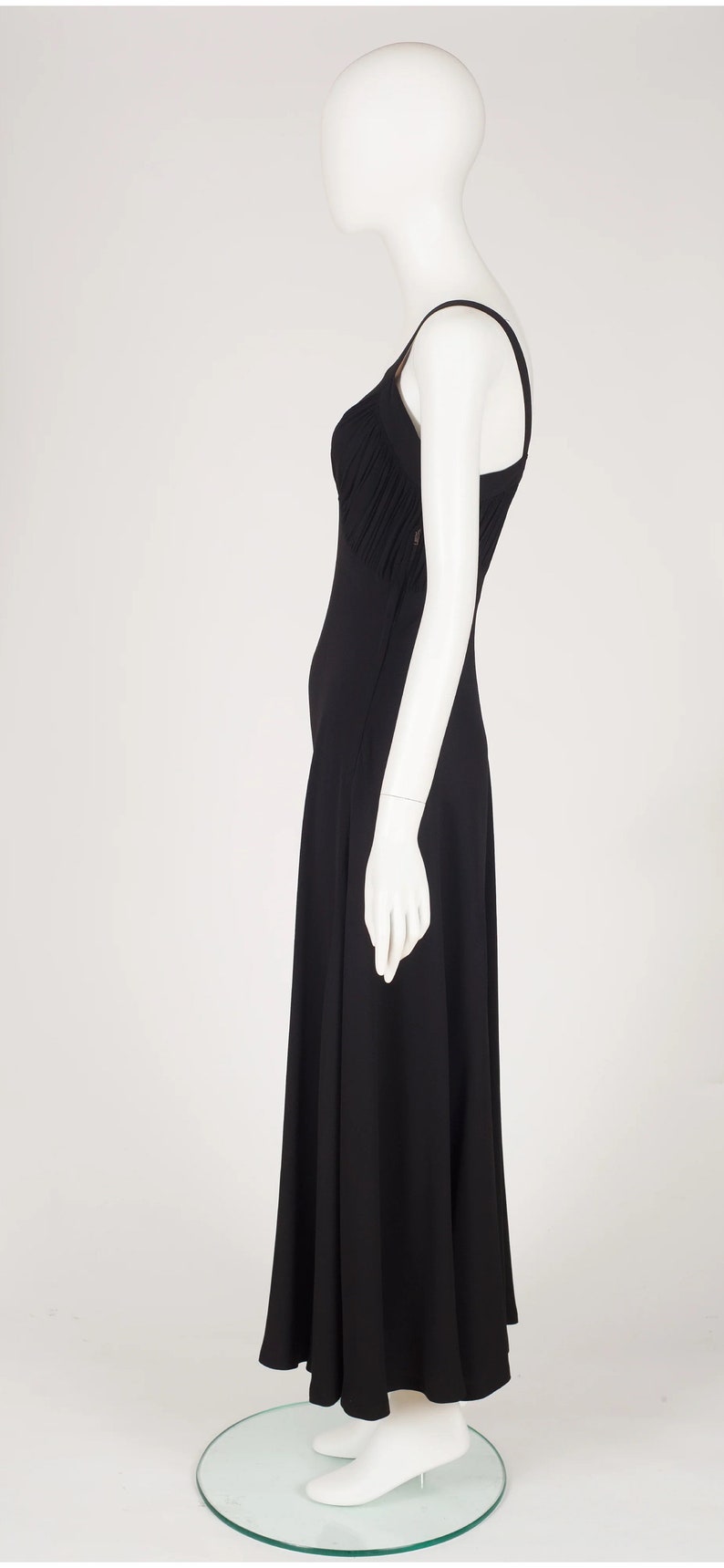 Ceil Chapman 1940s Vintage Black Rayon Crepe Bias Cut Evening Gown Sz XS S image 4
