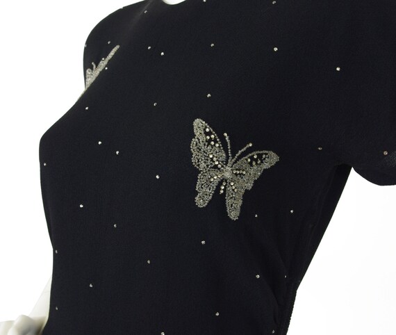 1940s Vintage Dress Sz S / Beaded Butterfly Black