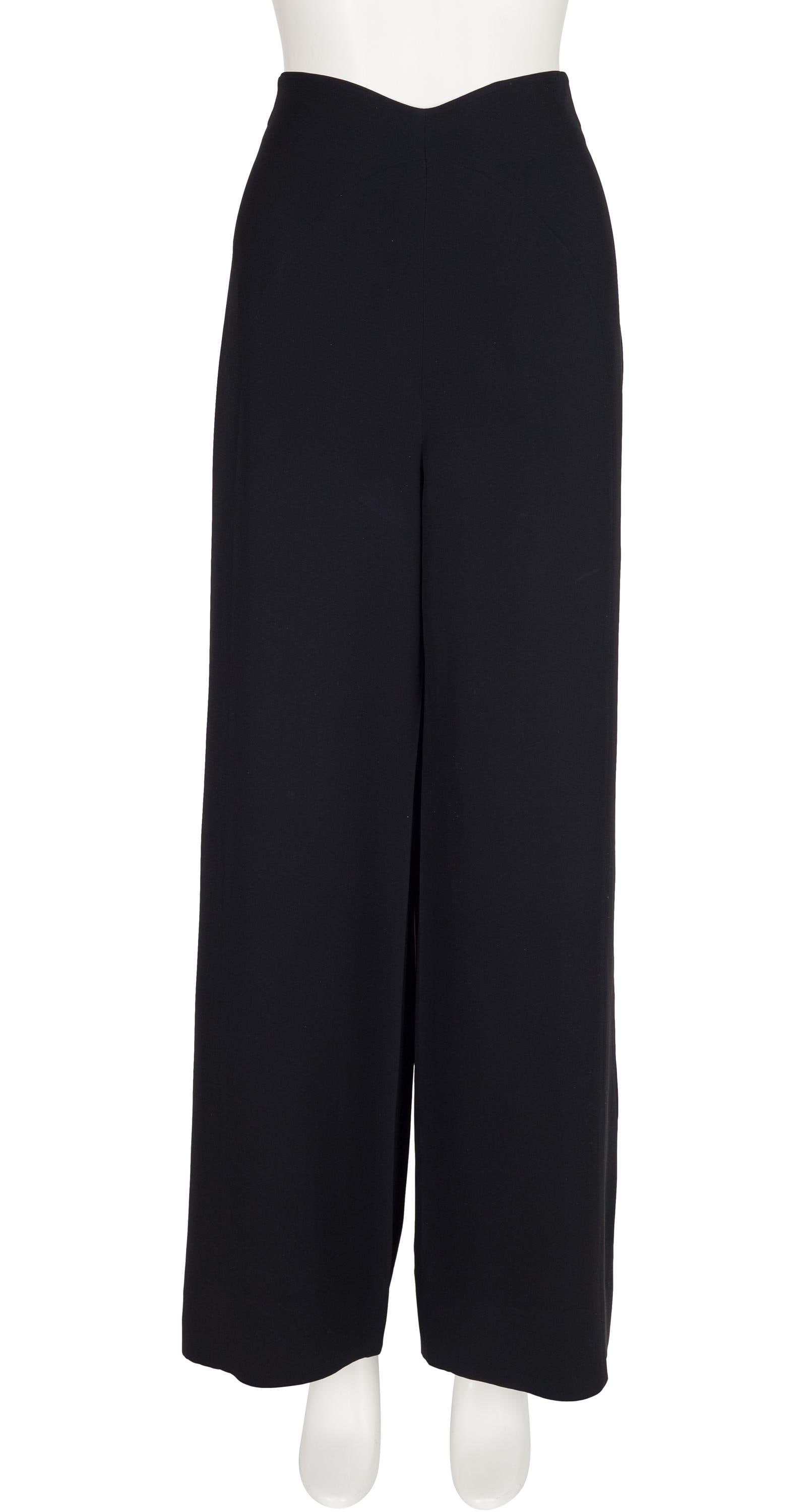 Giorgio Armani 1990s Black Silk Crepe Vintage Wide-leg Trousers Sz