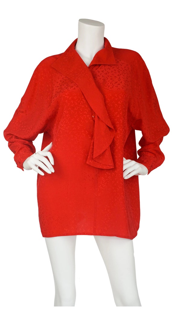 Anne-Marie Beretta 1980s Vintage Red Silk Ruffle N