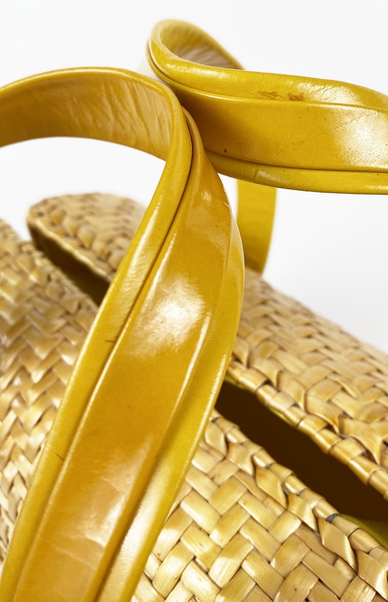 Rodo 1960s NWT Vintage Yellow Wicker Basket Top Handle Handbag