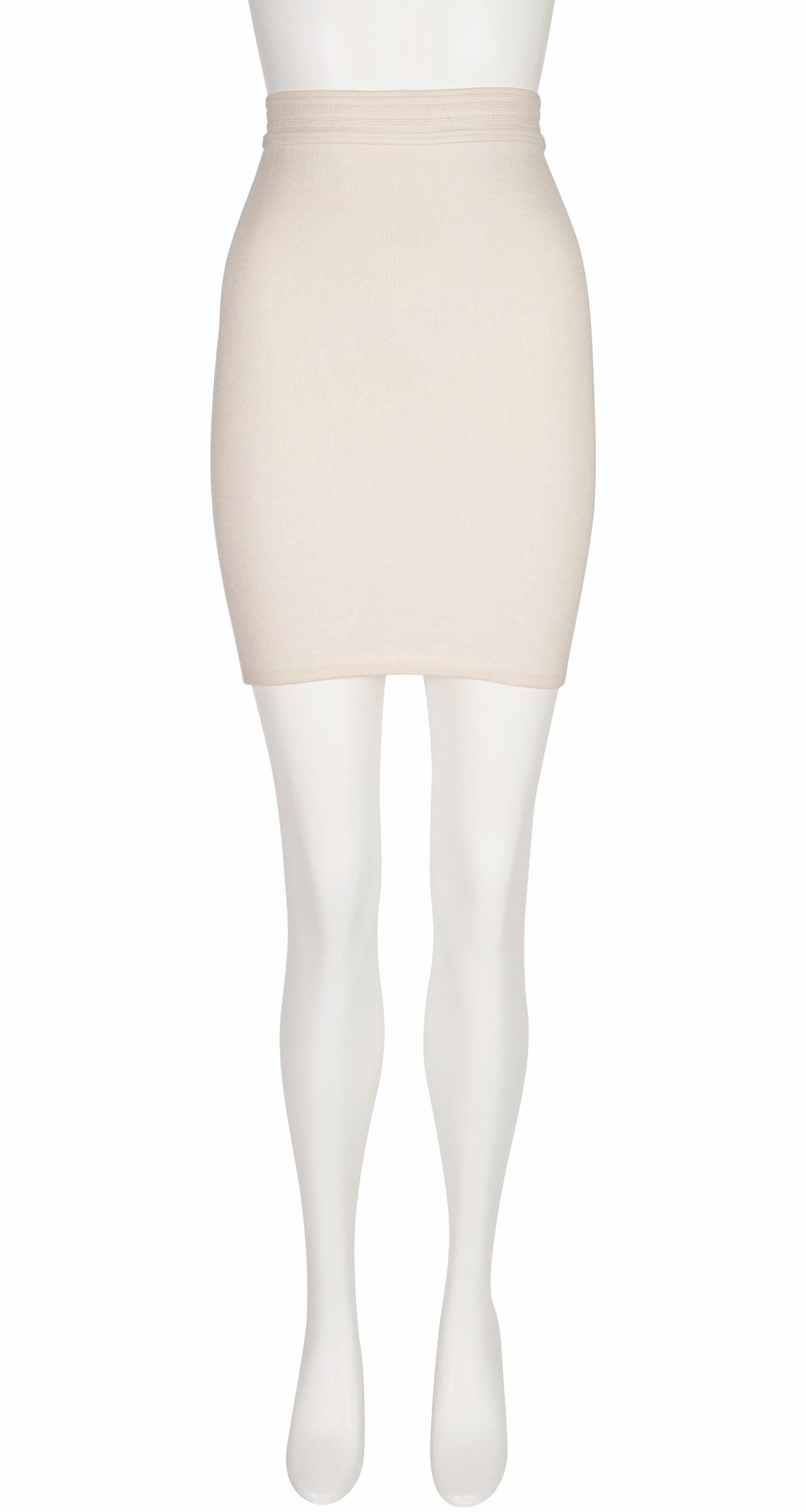 Azzedine Alaïa, Alaïa 1990s Cream Knit Bodycon Vintage Mini Skirt Sz XS S