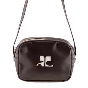 Courrèges 1970s Vintage Logo Brown Leather Shoulder Bag