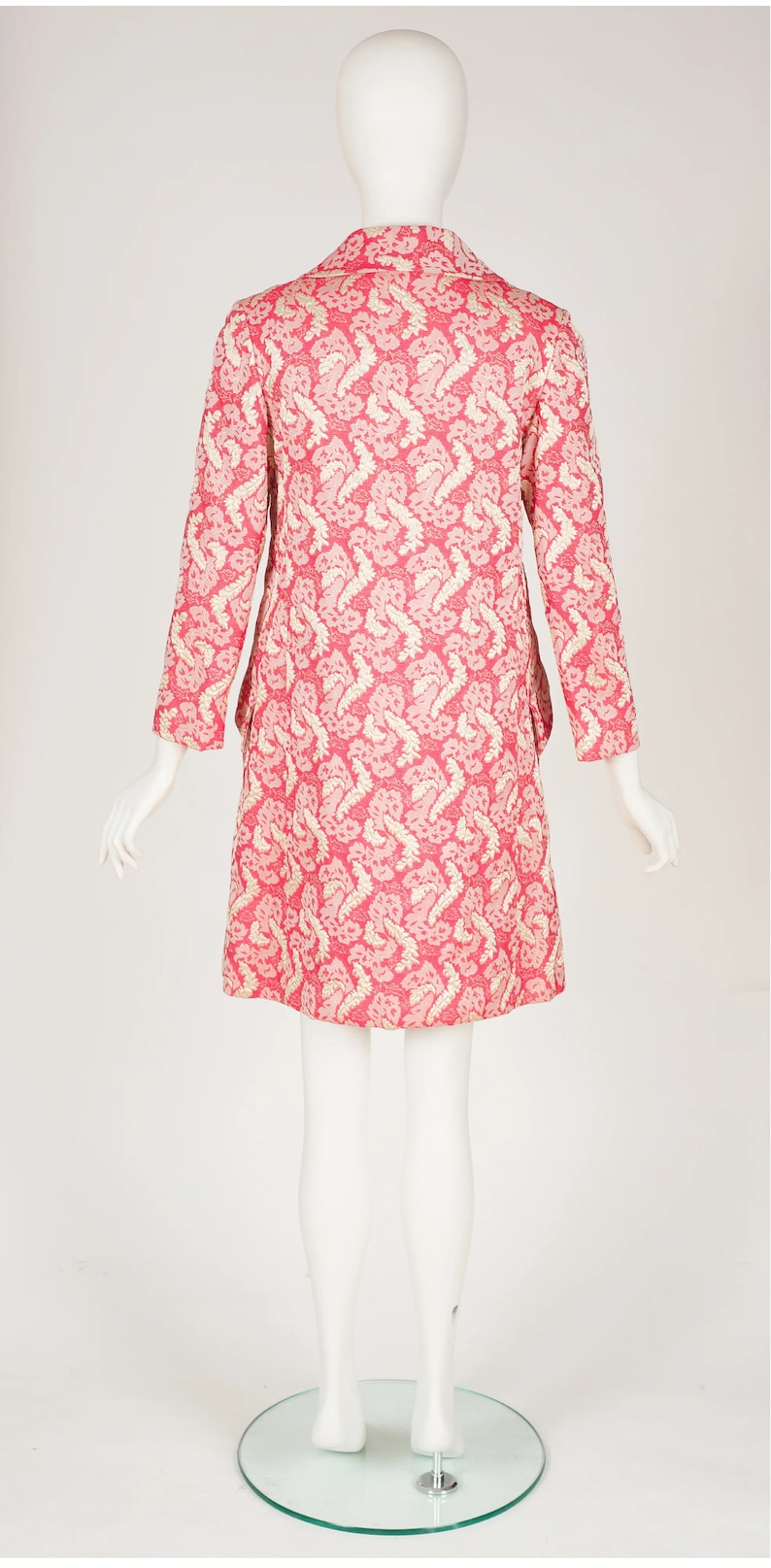 Gino Charles by Malcolm Starr 1960s Vintage Pink Brocade Evening Dress & Coat Set Sz XS image 5