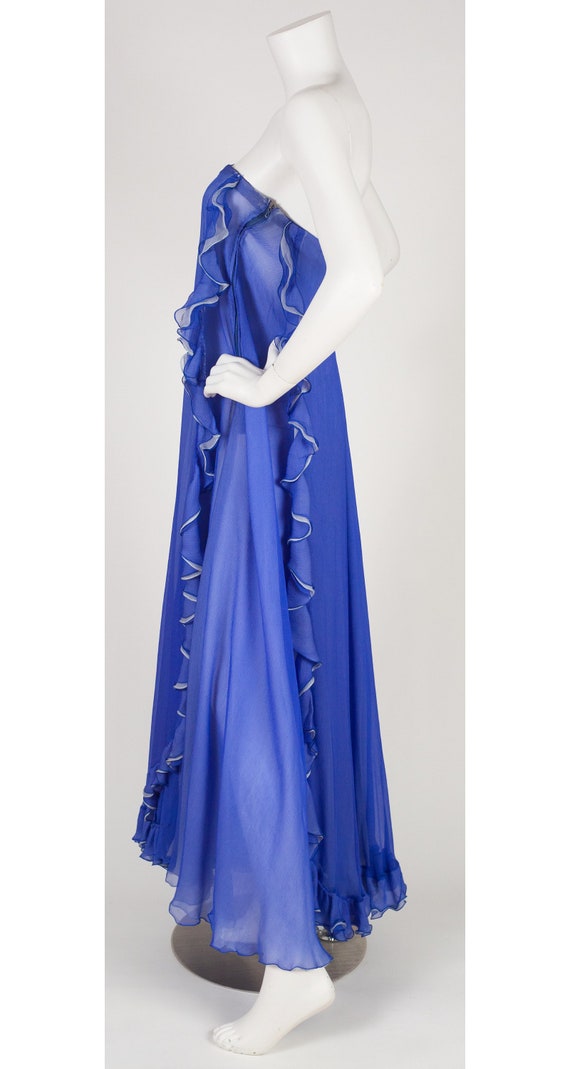 Valentino 1980s Vintage Blue Silk Chiffon Draped … - image 4