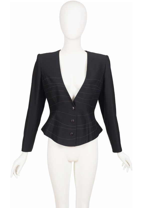 Claude Montana, Claude Montana 1990s Vintage Black Cotton Structured Blazer Jacket