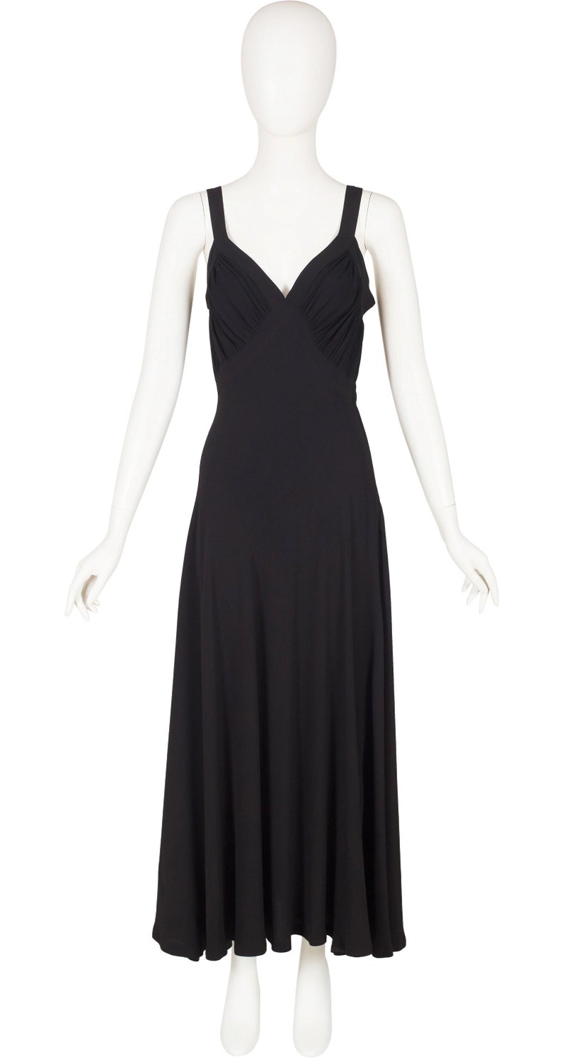 Ceil Chapman 1940s Vintage Black Rayon Crepe Bias Cut Evening Gown Sz XS S image 1