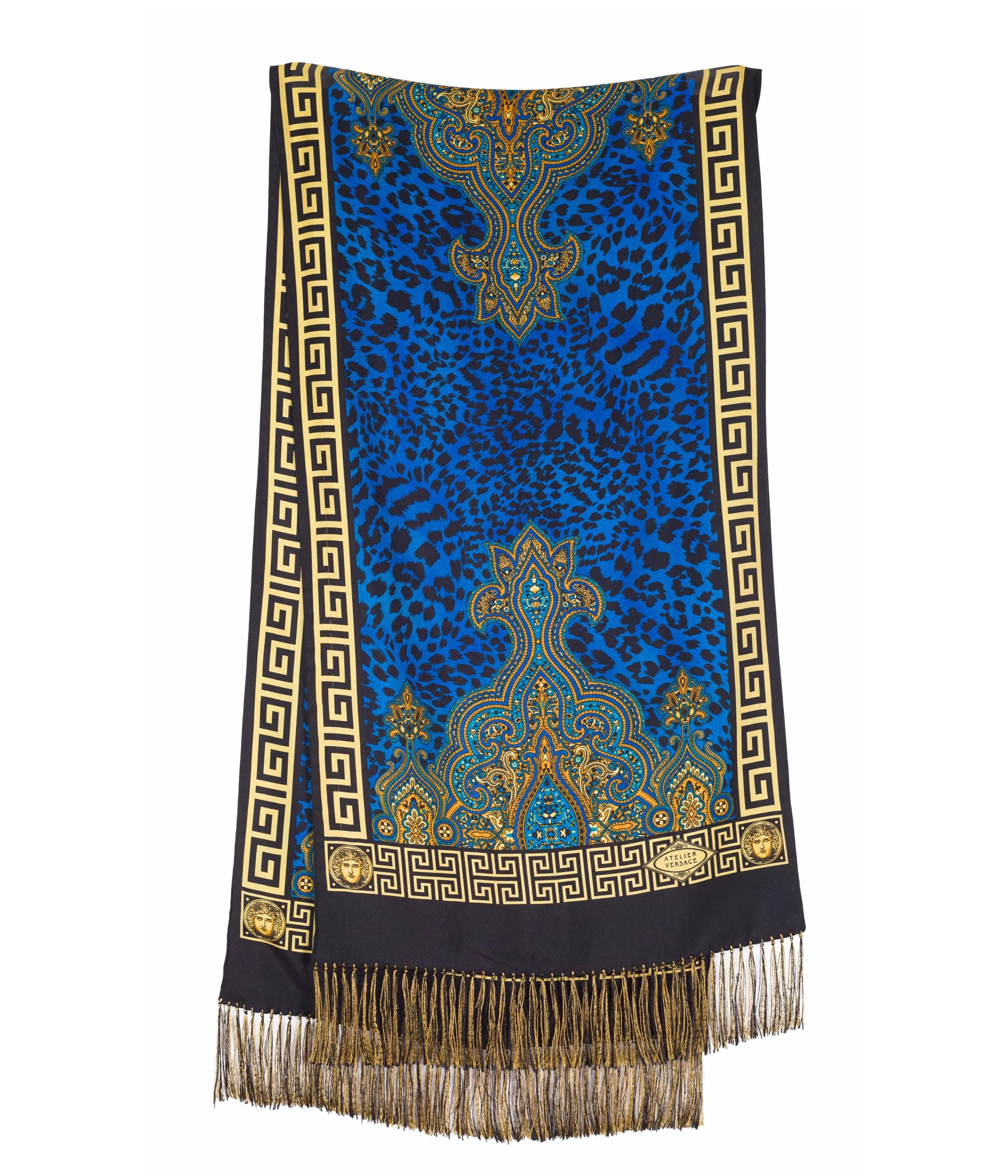 Versace Atelier 1990s Vintage Baroque Greek Key Trim Silk