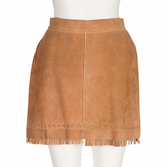 Azzedine Alaïa, Azzedine Alaïa 1980s Vintage Tan Deerskin Suede Fringe Mini Skirt Sz XS